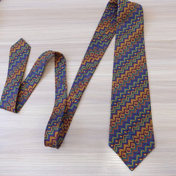Countess Mara Neck Tie Men CM Logo Necktie Embroidered Bold Colorful Zig Zag USA